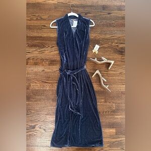NWT Lilla P Velvet Blue Dress With Tie